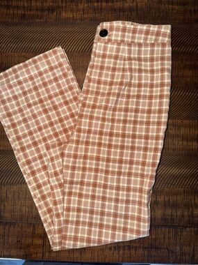 SHEIN Rust & Cream Plaid Trousers